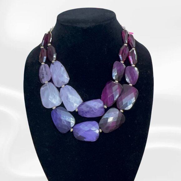Jewelry - Purple Statement Bib Necklace — Faceted Multi-Strand Beads (Adjustable)